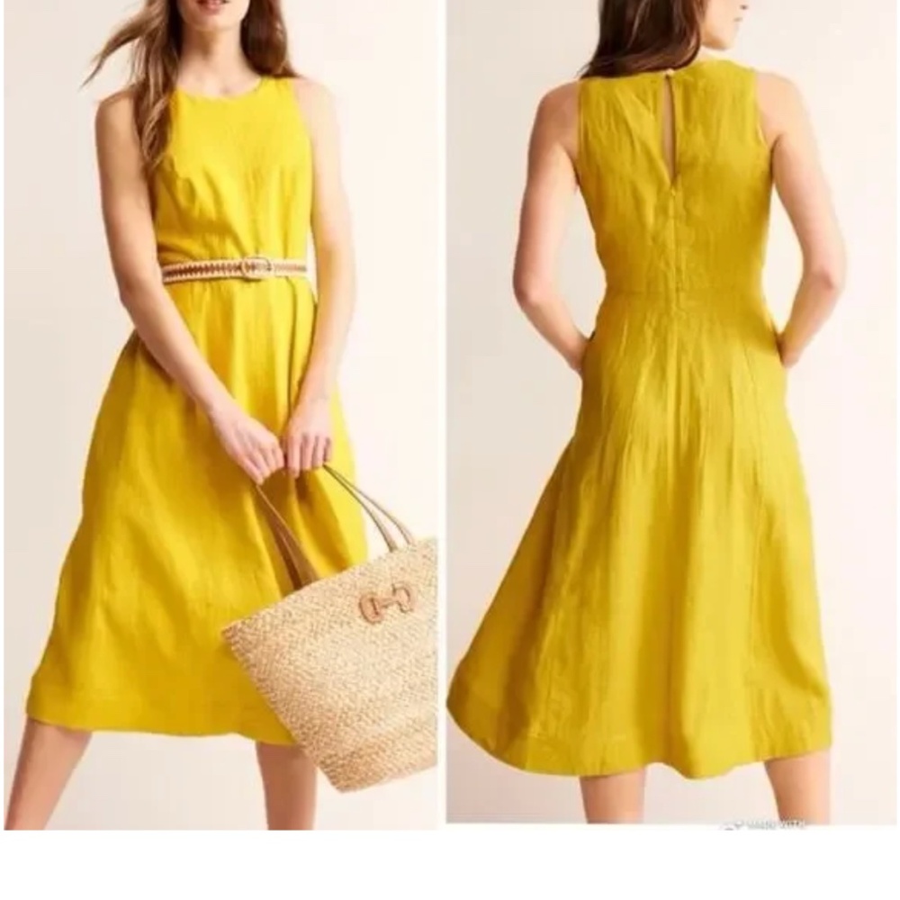 Boden Yellow Carla Fit & Flare Midi Dress 8 Petite